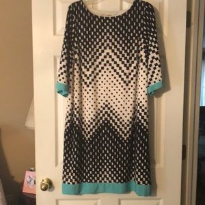 Women’s dress black, white & turquoise trim size 14W.